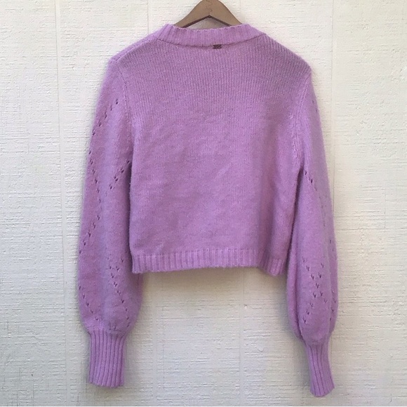 For Love and Lemons knitted mauve pink balloon sleeves cropped Cardigan Sweater - Picture 2 of 16